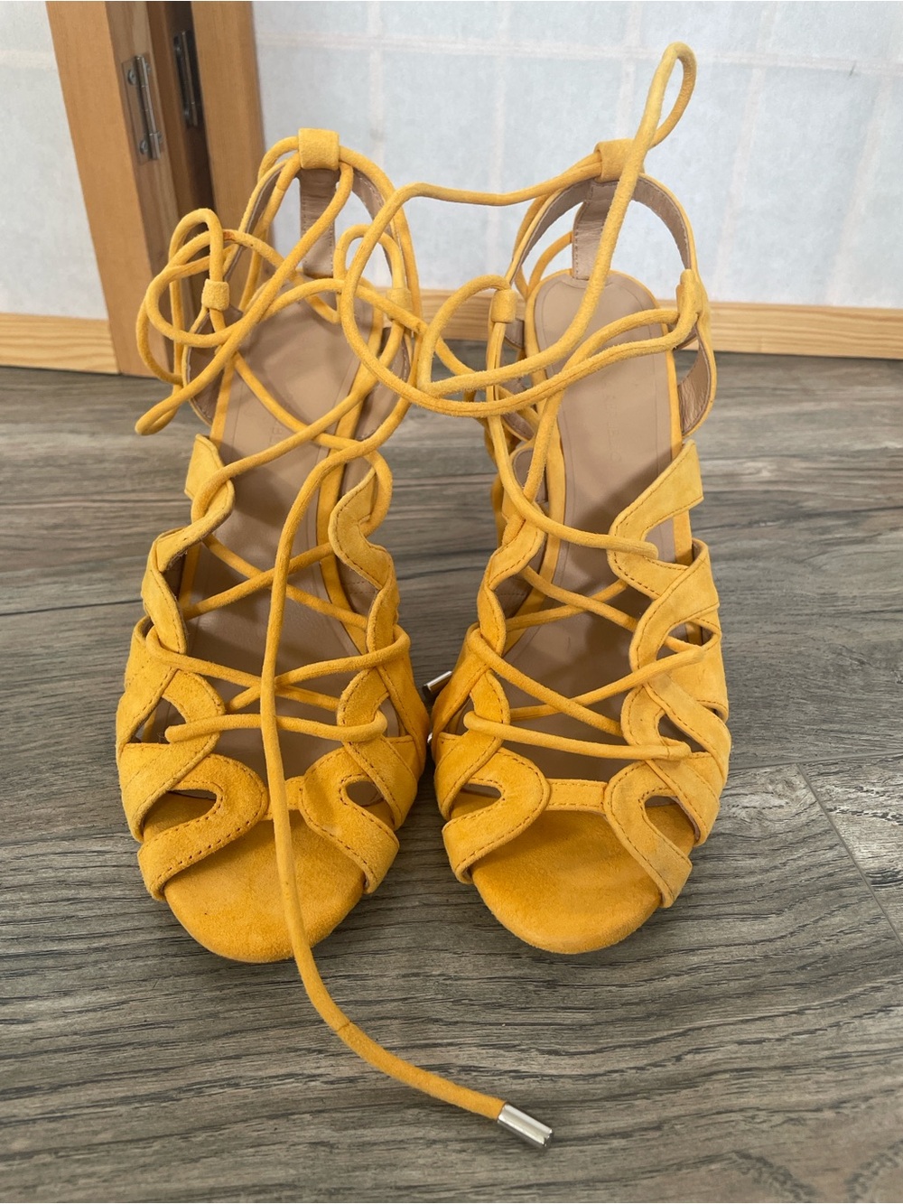 Banana Republic Mustard Yellow Lace-Up Suede Heels